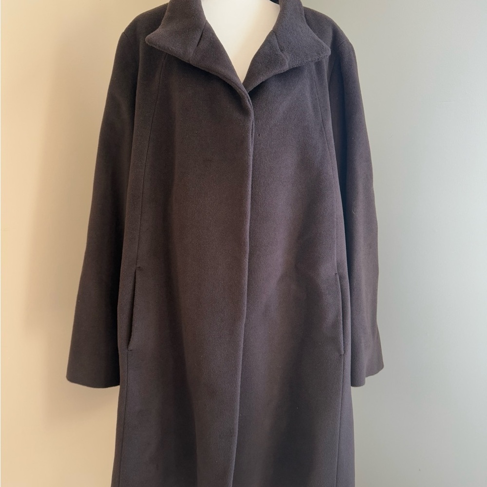 CINZIA ROCCA DUE 100% Women's Wool Funnel Neck A-Line Coat Dark Brown- 22 - Picture 2 of 16